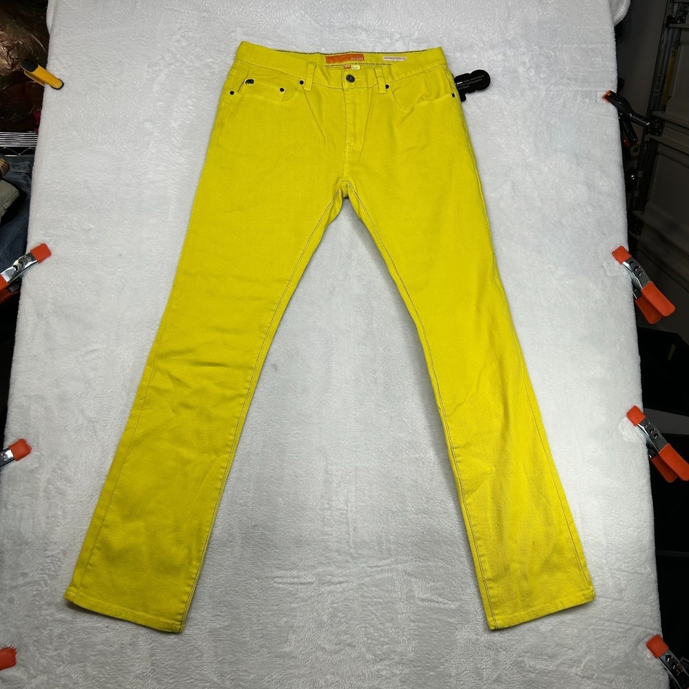 Enjoi Sundays Slim Fit Jeans Men 32 Vibrant Yellow Stretch Zip Fly - 31X32.5 NWT